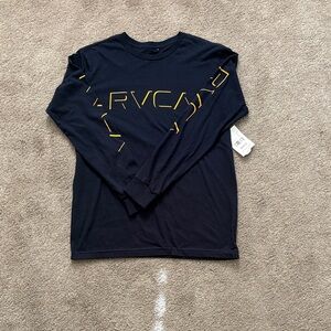 RVCA Kids Navy Long Sleeve Tee with Yellow Lettering